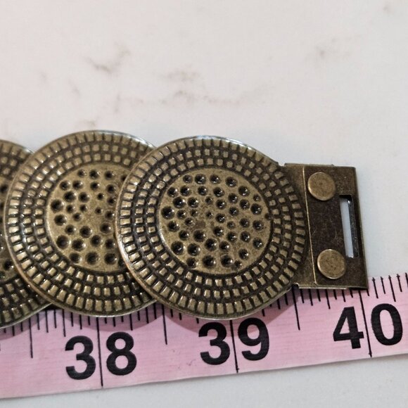 Vintage Brass Coin Stretch Belt Black Elastic Strap & Snap Closure 32 to 40" - Picture 4 of 9